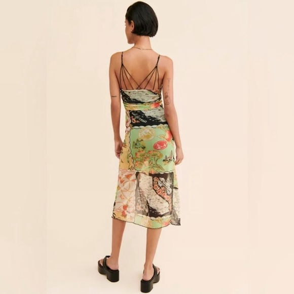 Urban Outfitters Map Print Cowl Neck Slip Midi Dress California Theme M - Picture 8 of 11